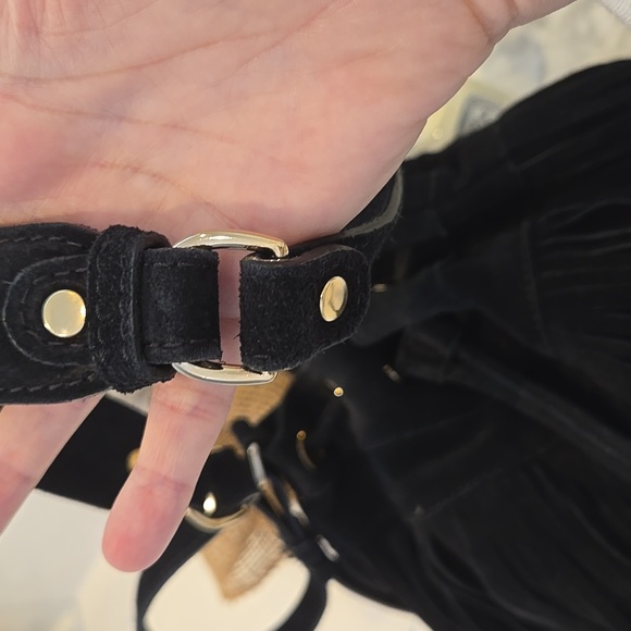 Sezane Black Suede Fringe Bucket Bag, GUC, IYKYK, French Chic, Quiet Lux - Picture 4 of 13